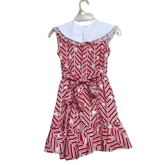 Martha's Miniatures We're Fussy VTG 80s Red Dress Sz 10 Lace Collar Bells. - Picture 3 of 7